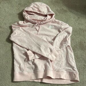 Nike cowl neck hooded sweatshirt, light pink with multicolored dots, size M